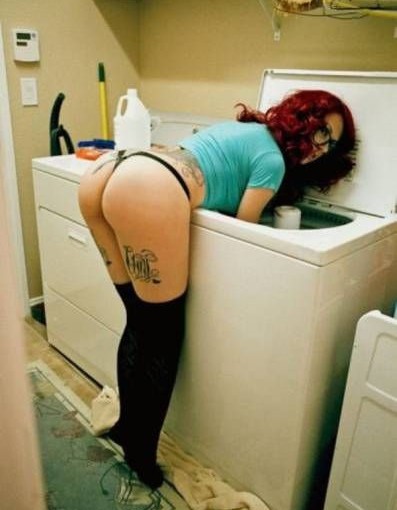 housewife bending over in a thong